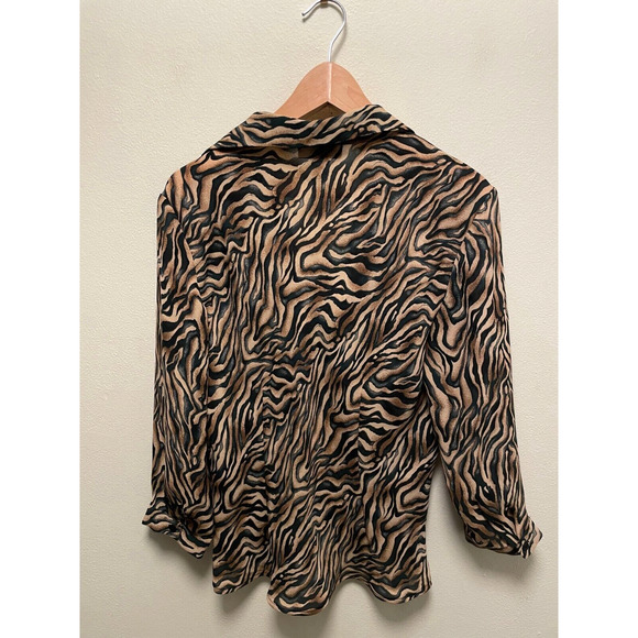 Vintage Womens Top Size Large Animal Print Ruffle Tie Neck Babydoll Mob Wife Y2K - Picture 2 of 7